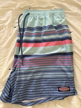 Vineyard Vines Light Blue Striped Swim Trunks Drawstrings 4 Pockets 3XL